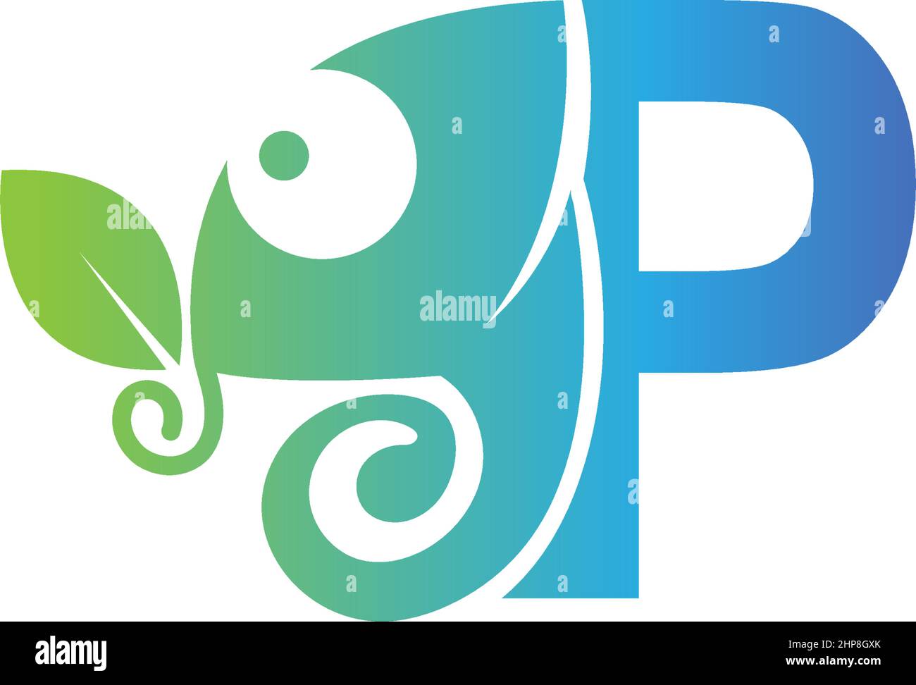 Letter P icon with chameleon logo  design template Stock Vector