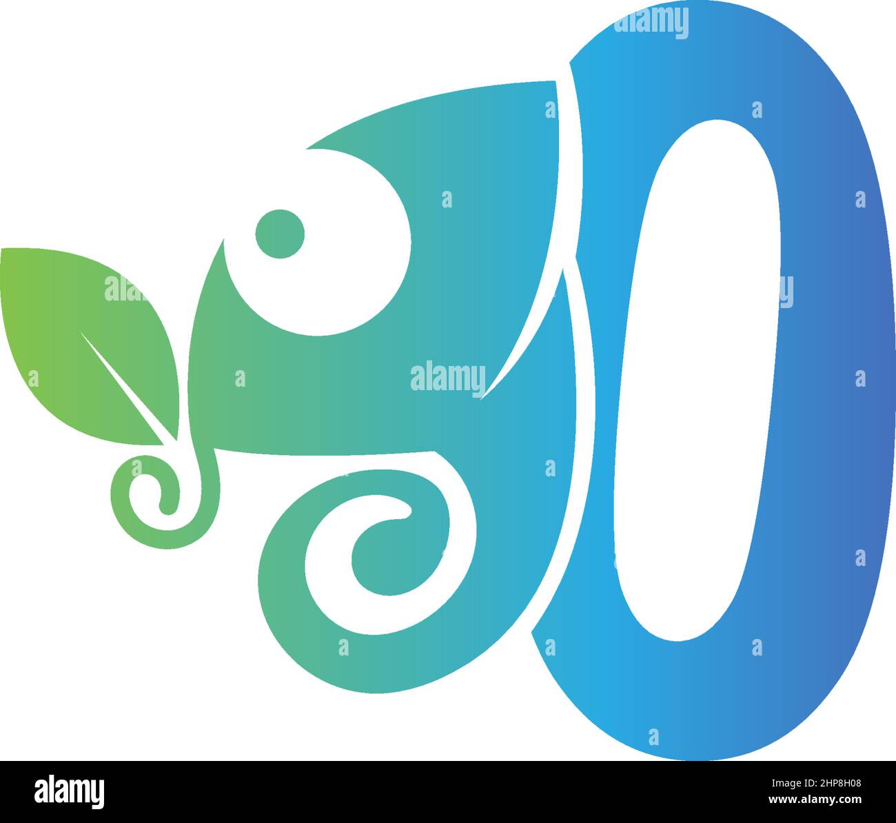 Number zero icon with chameleon logo  design template Stock Vector
