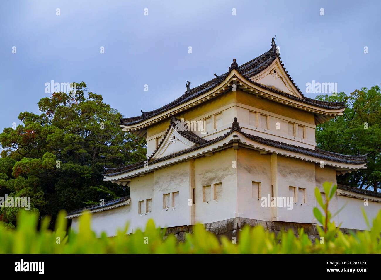 Night exterior view of the Nijo castle at Kyoto, Japan Stock Photo