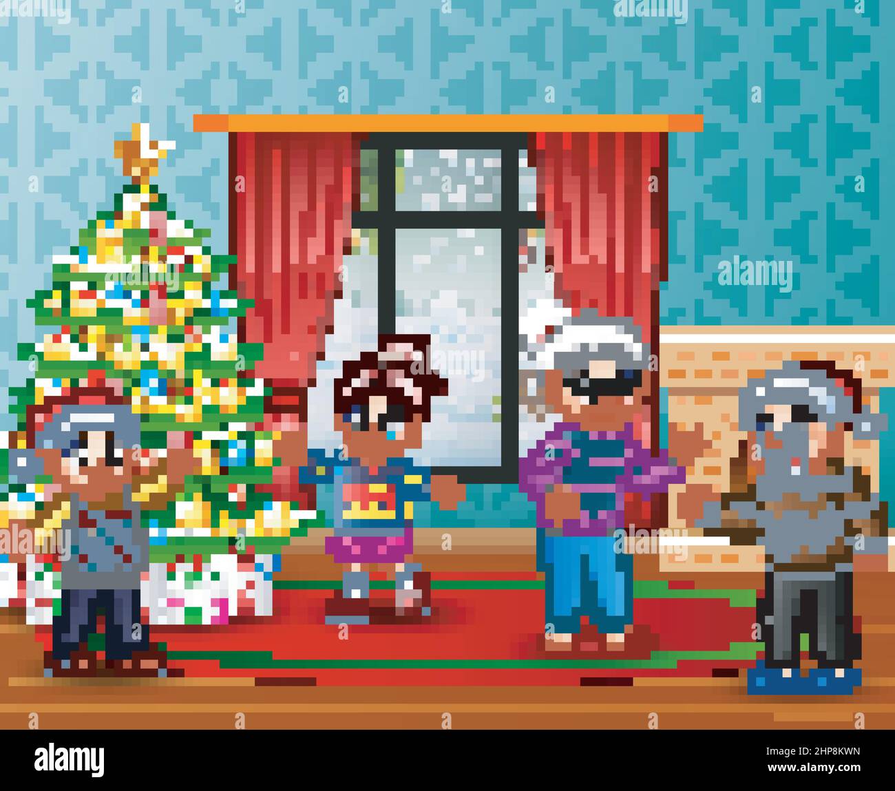 Happy kids celebrating a christmas with grandparents Stock Vector Image