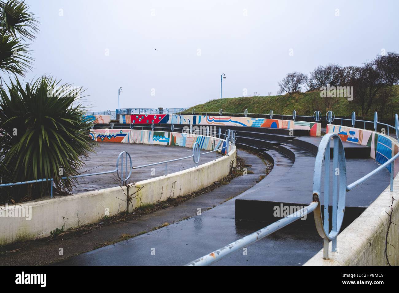 Eden project site Morecambe Bay Lancashire UK old concrete seating area