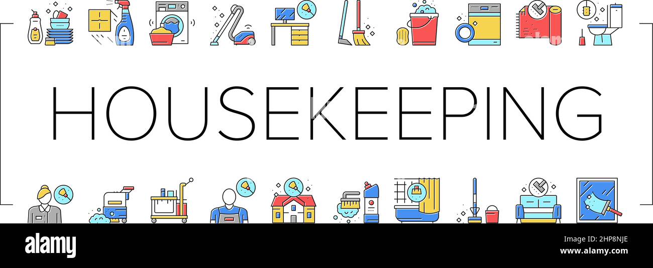 Housekeeping Cleaning Collection Icons Set Vector Stock Vector Image ...