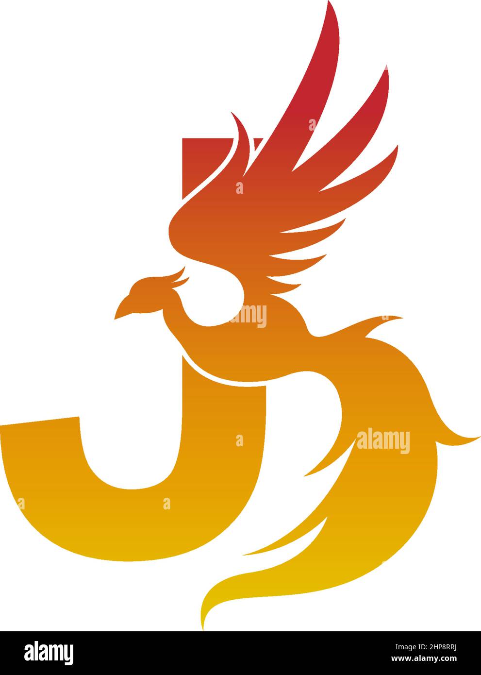 Letter J icon with phoenix logo design template Stock Vector
