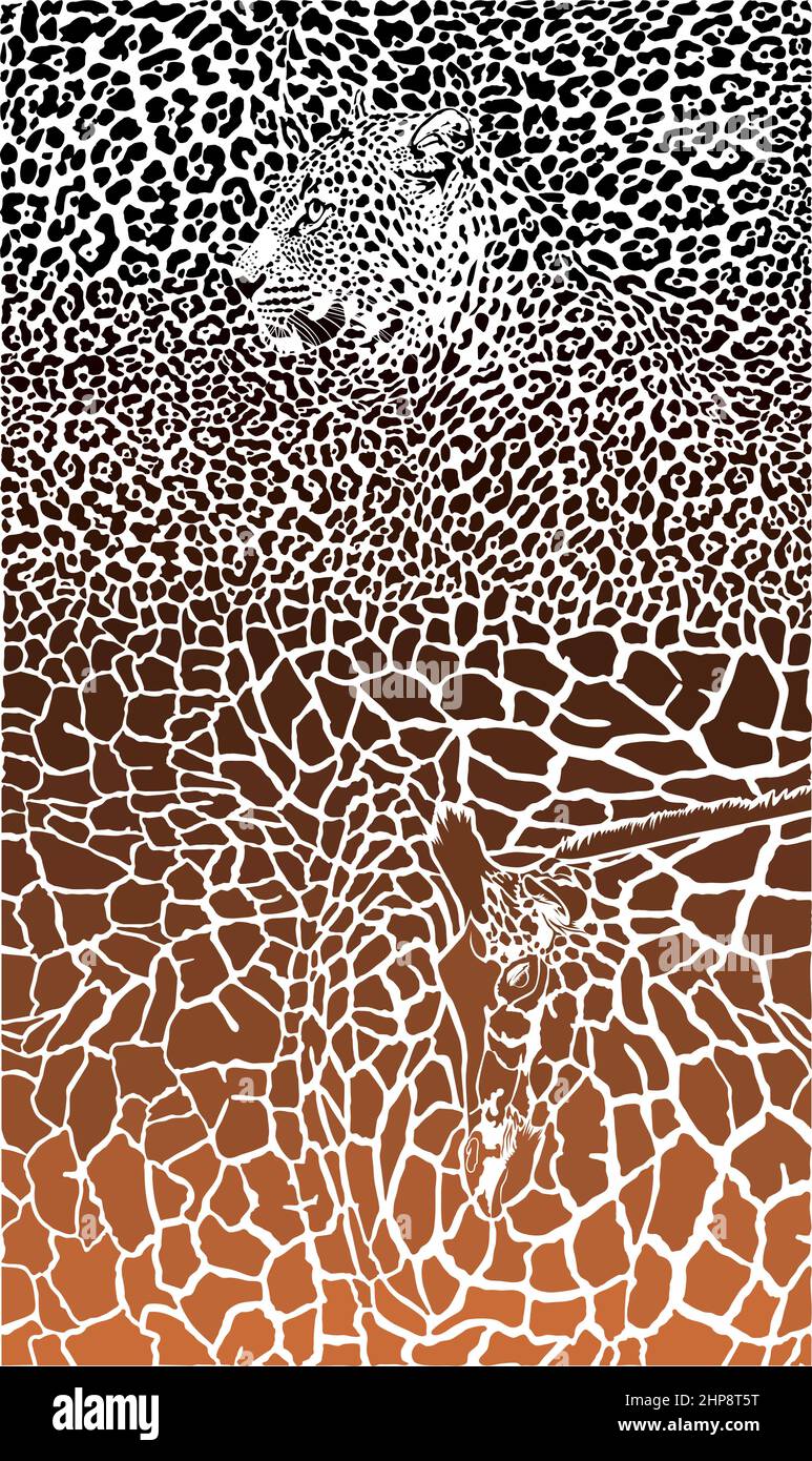 Leopard and Giraffe black and braun background Stock Vector