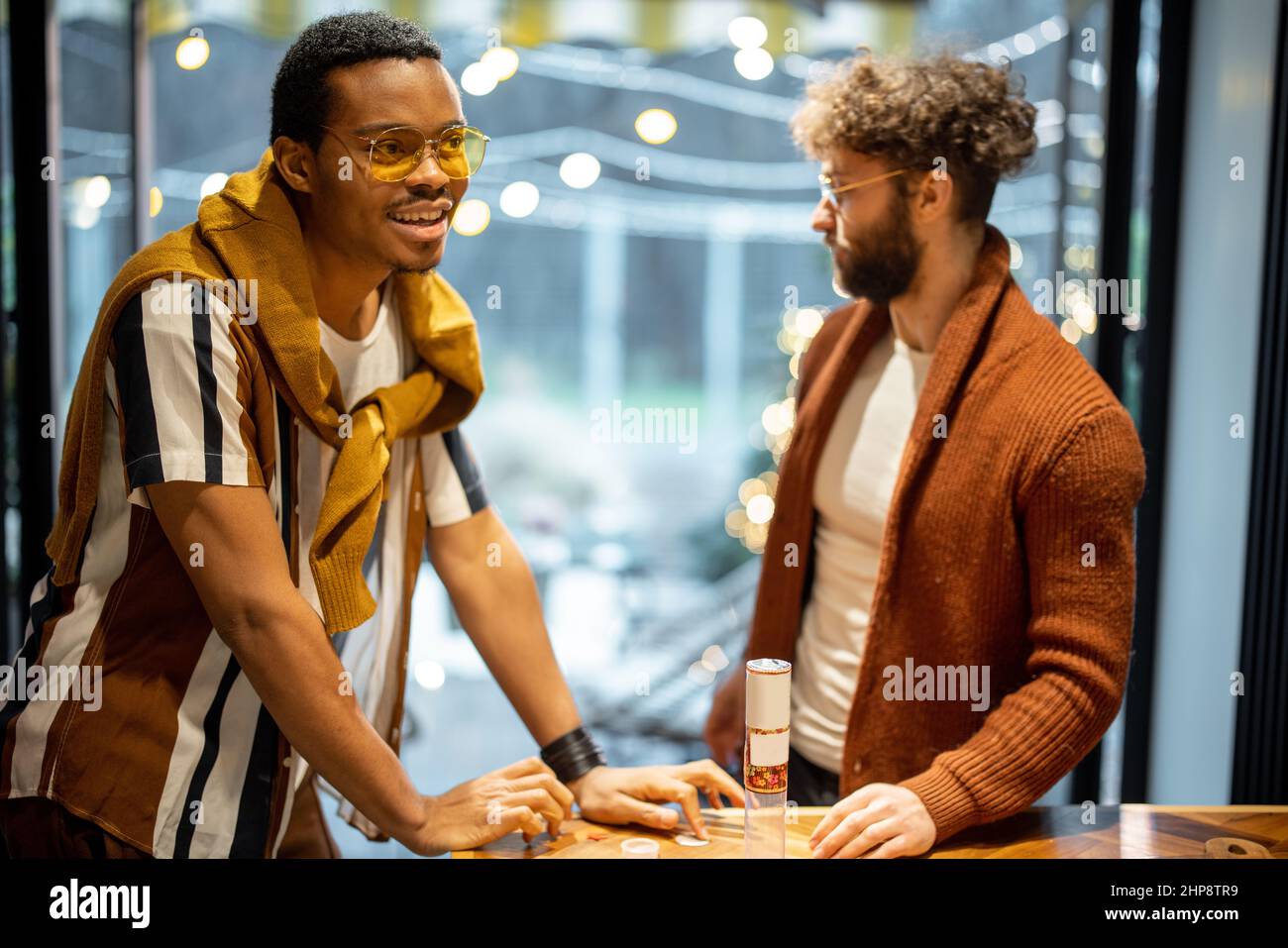 Two friends having fun at home Stock Photo