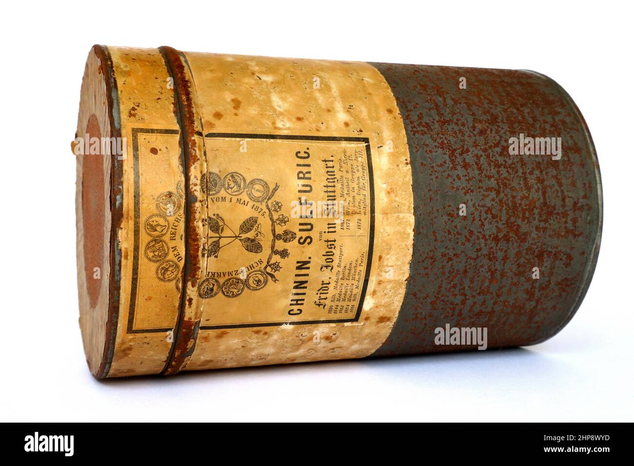 Vintage 1880s CHININ SULFURIC Fridr. Jobst, Quinine Sulphate medicine for the treatment of Malaria. FRIDRICH JOBST in Stuttgart (Germany) Stock Photo