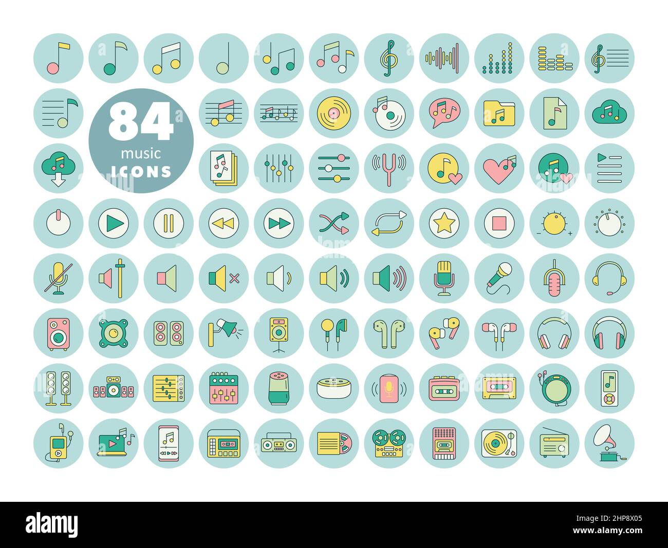 Music vector flat icon set Stock Vector