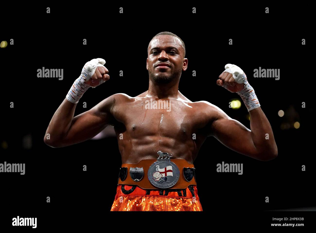 Germaine Brown celebrates after winning his English SuperMiddleweight