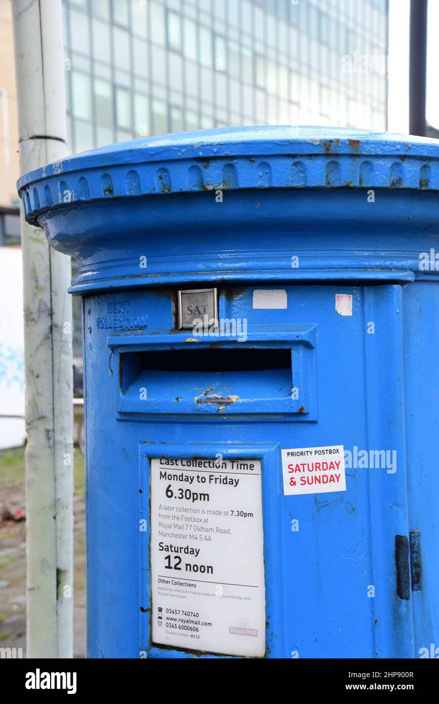 Blue Post Box Stock Photo Alamy