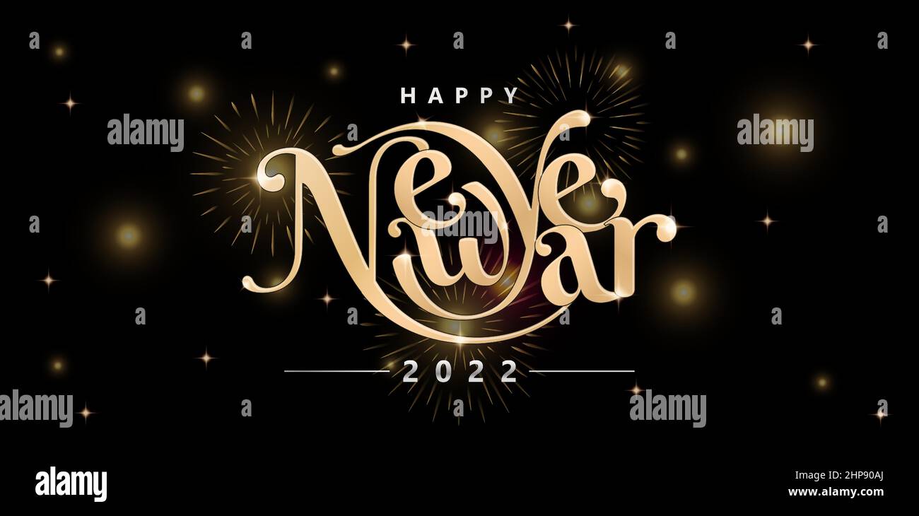 illustration of Happy New Year lettering fonts golden color with ...