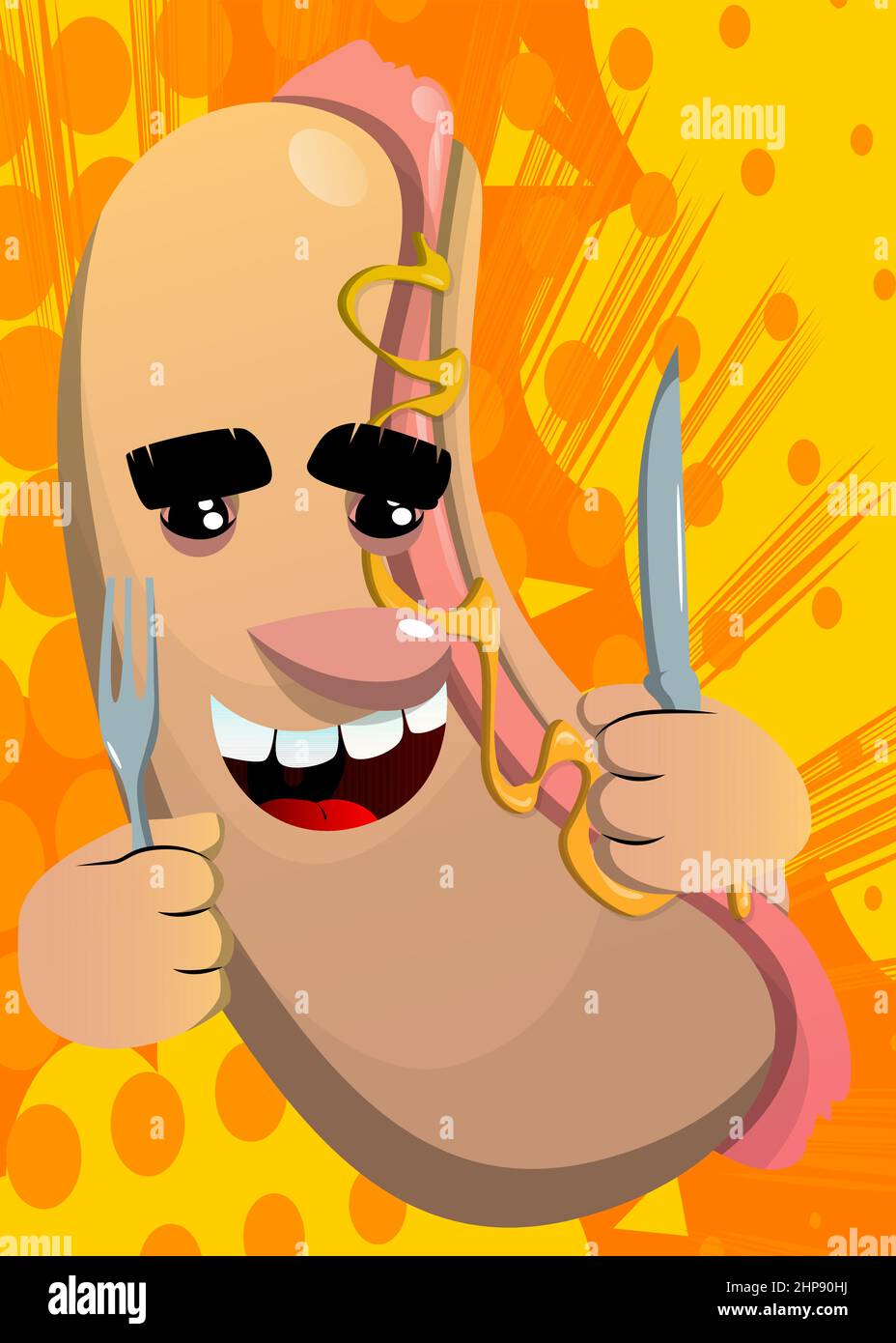 Hot Dog holding up a knife and fork Stock Vector Image & Art Alamy