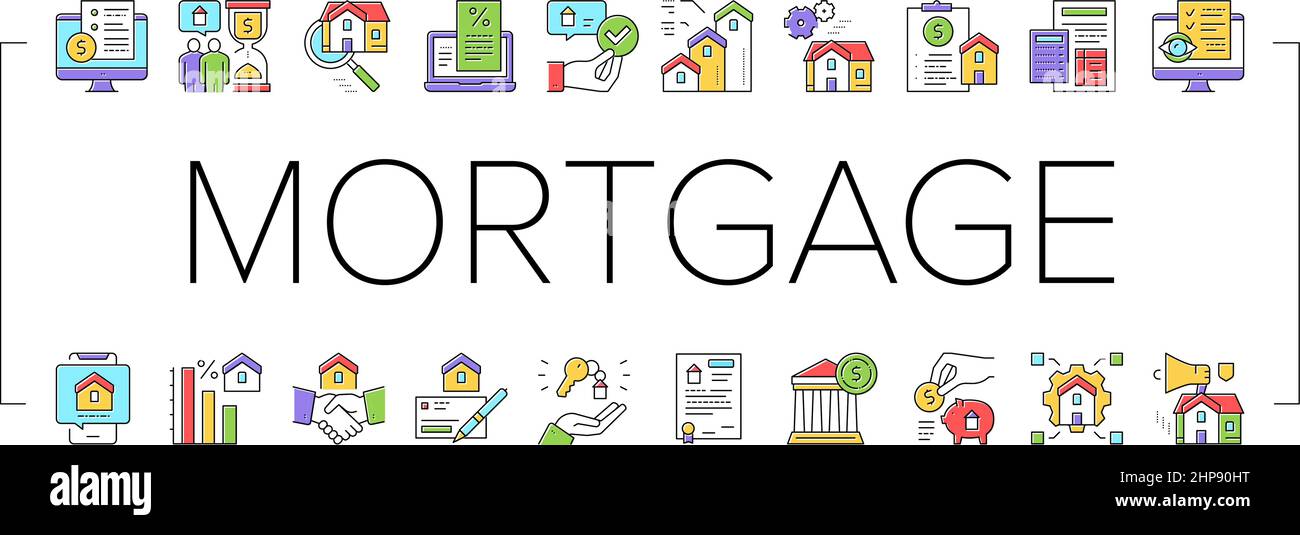 Mortgage Real Estate Collection Icons Set Vector Stock Vector Image ...