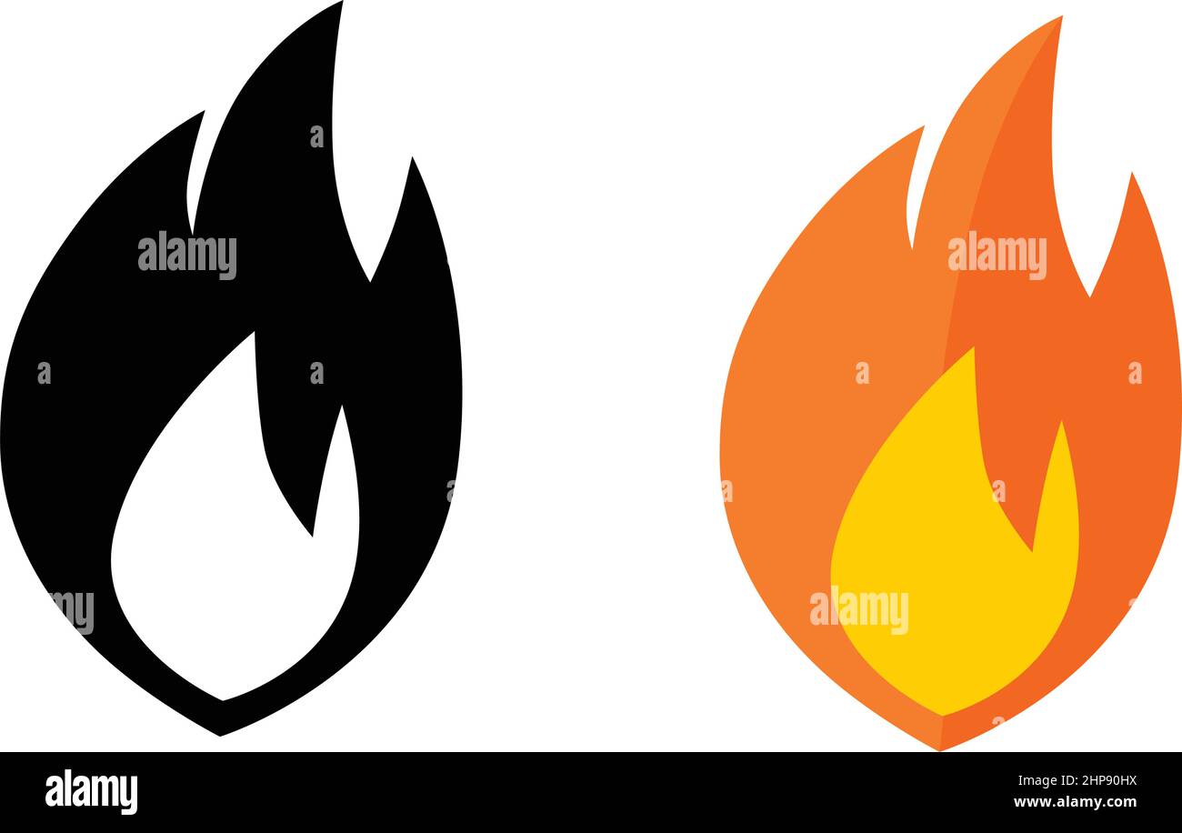 Simple flame icon. Black and white, color version. Stock Vector