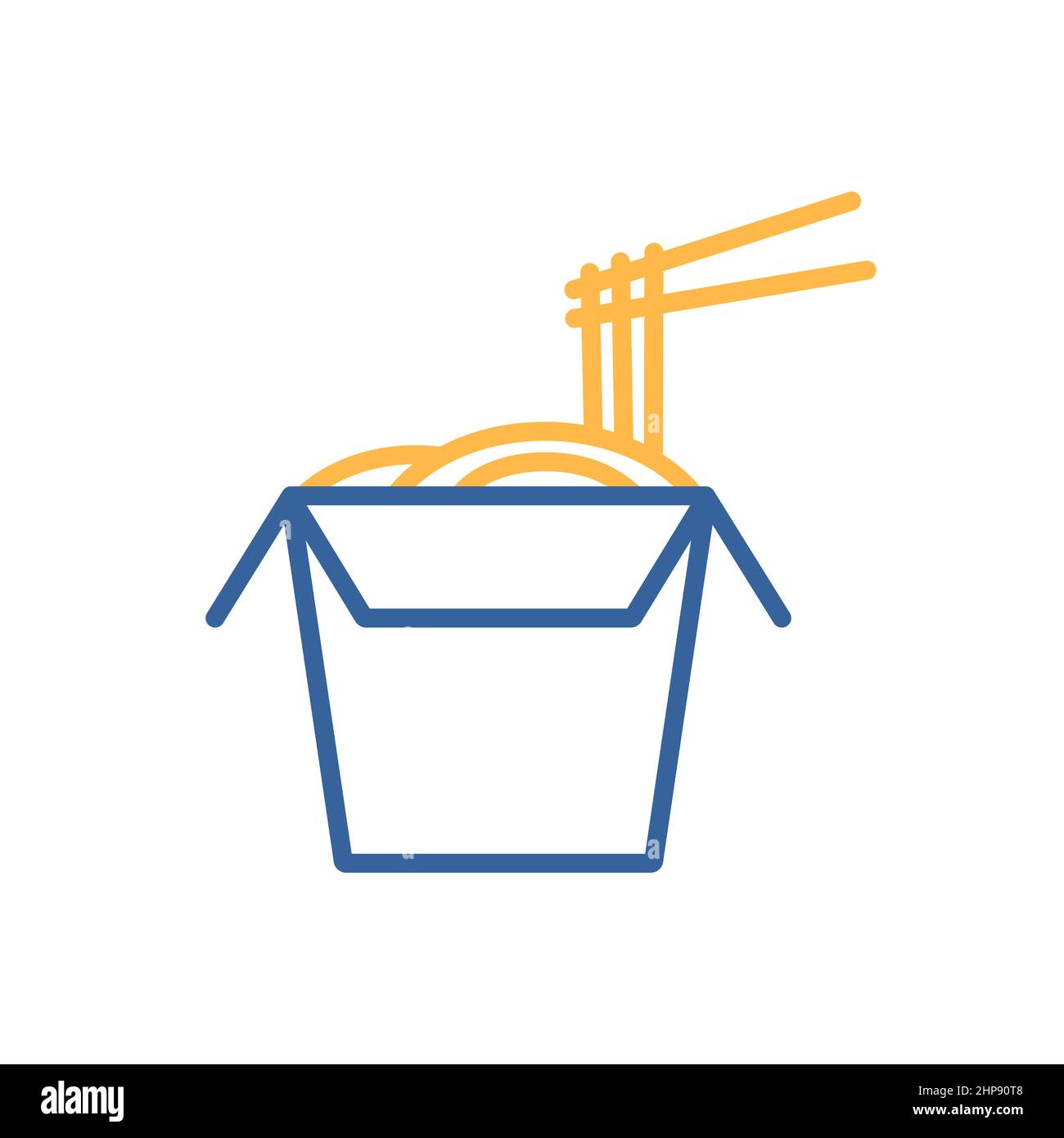 Noodles in thin line box with chopsticks Stock Vector