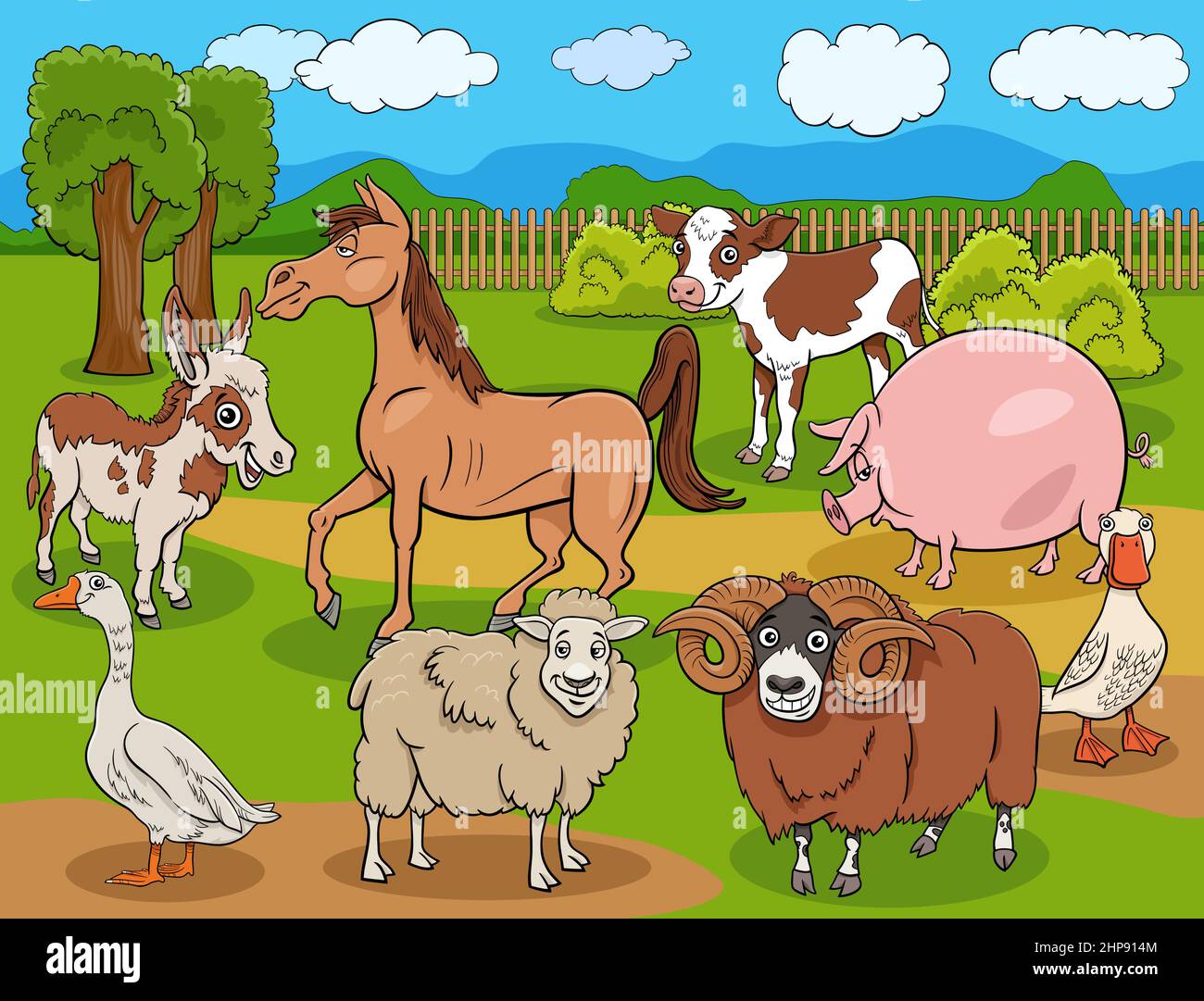 funny farm animals cartoon comic characters group Stock Vector
