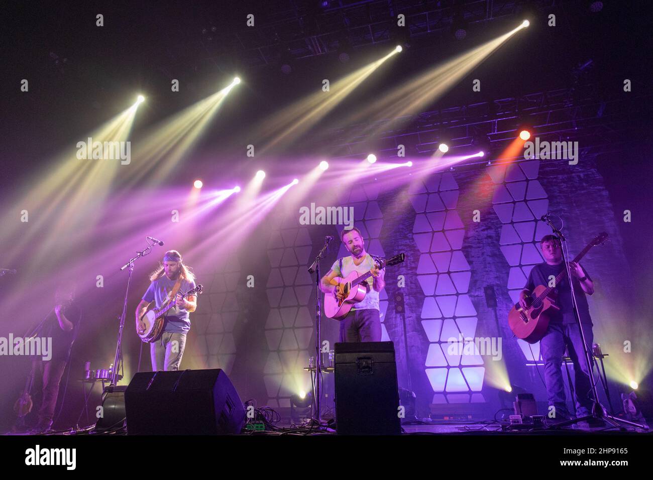 Madison, USA. 18th Feb, 2022. Ryan Young, Dave Carroll, Dave Simonett, and Tim Saxhaug of Trampled By Turtles on February 18, 2022, at The Sylvee in Madison, Wisconsin (Photo by Daniel DeSlover/Sipa USA) Credit: Sipa USA/Alamy Live News Stock Photo