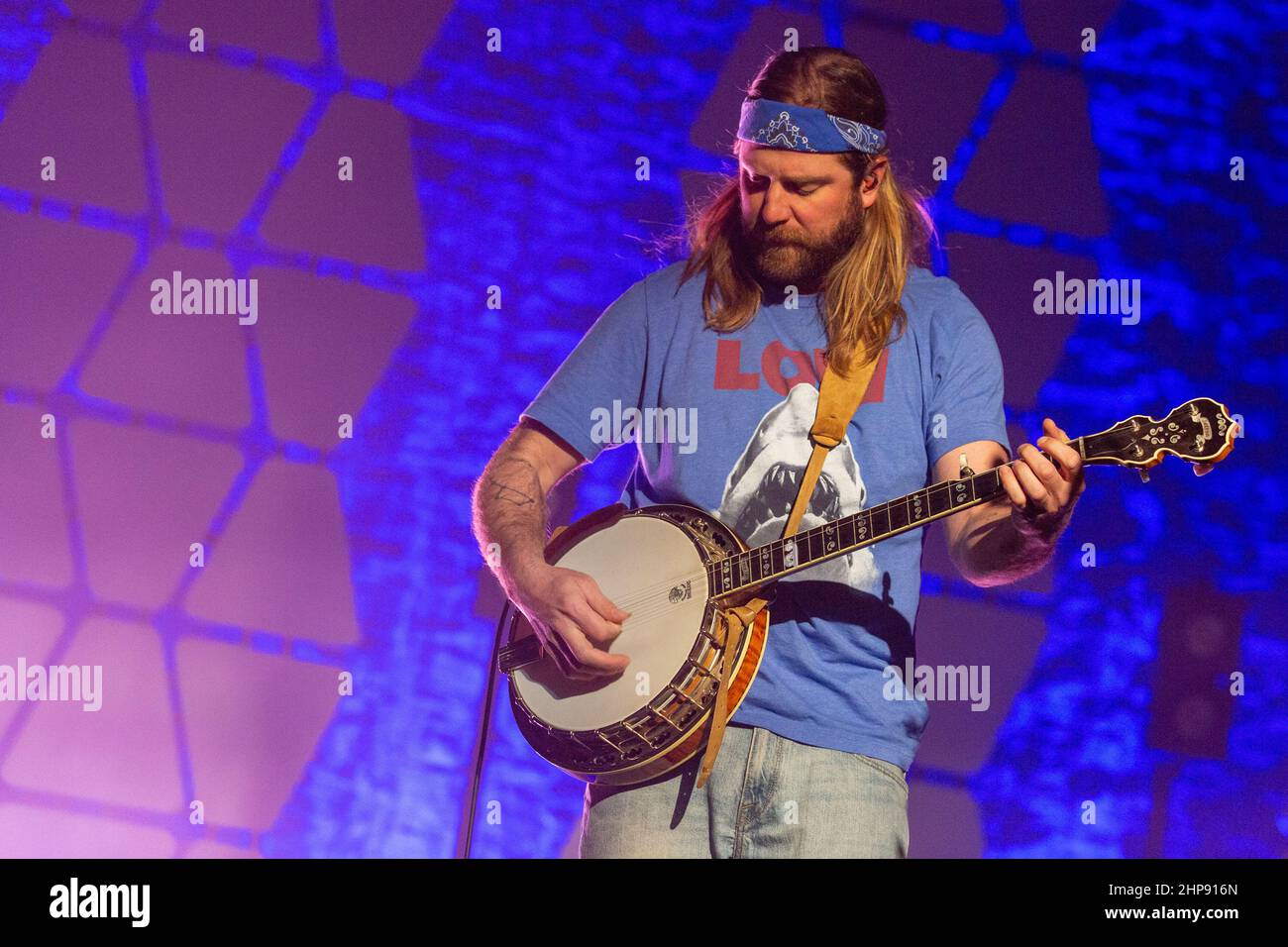 Madison, USA. 18th Feb, 2022. Dave Carroll of Trampled By Turtles on February 18, 2022, at The Sylvee in Madison, Wisconsin (Photo by Daniel DeSlover/Sipa USA) Credit: Sipa USA/Alamy Live News Stock Photo