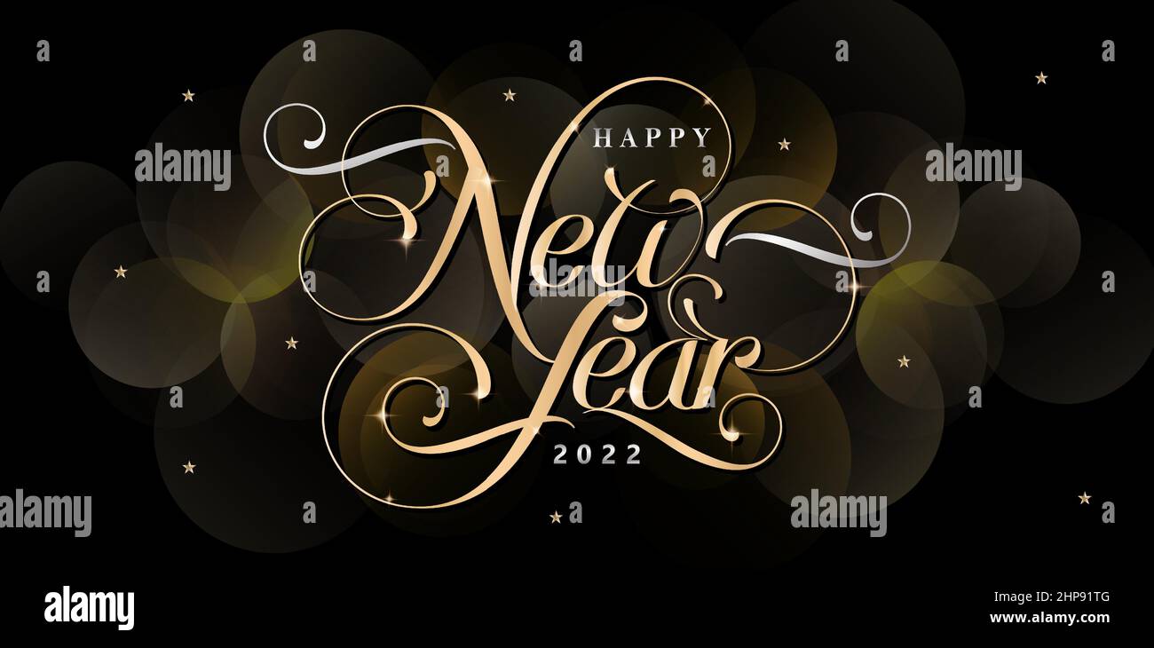 Happy New Year lettering fonts calligraphy model golden color with ...