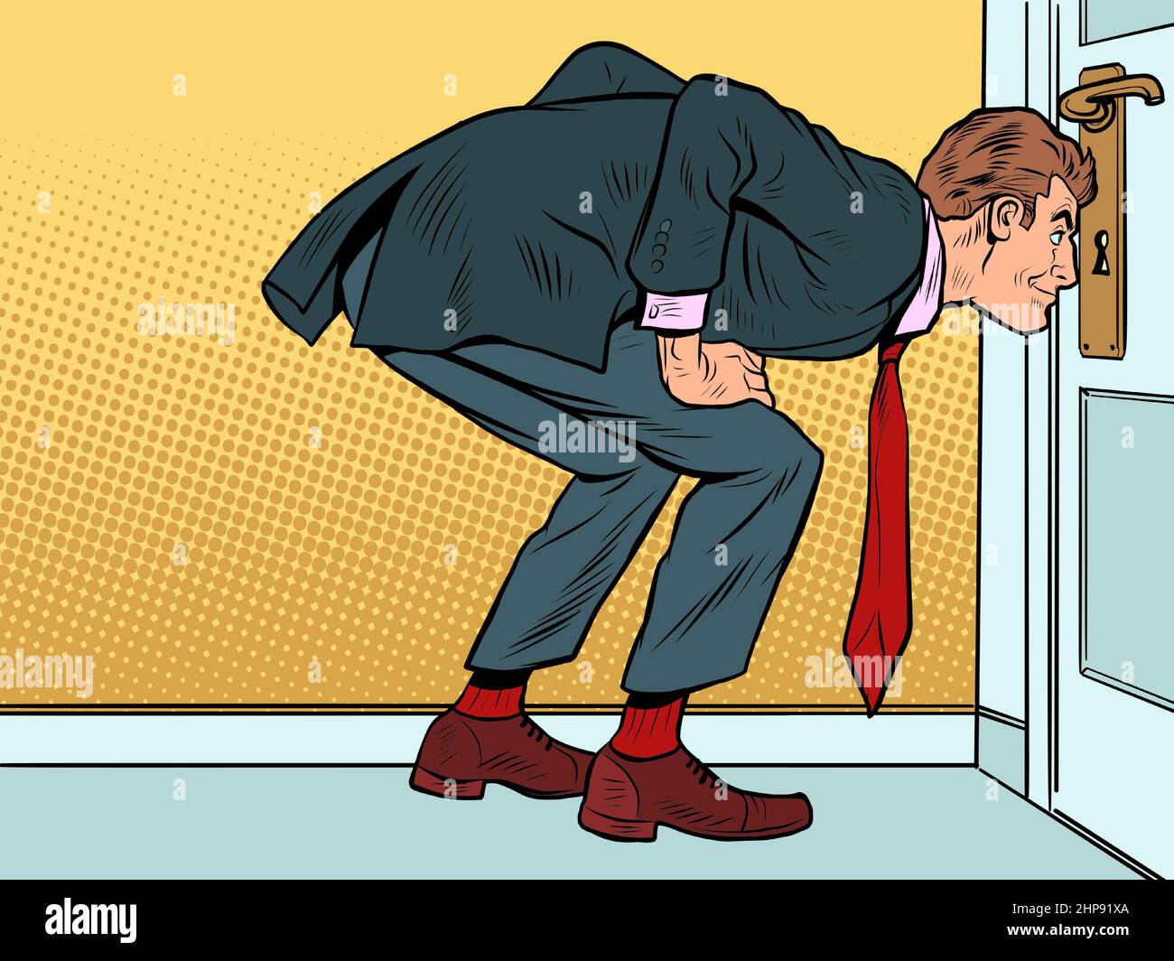 Cartoon Illustration Curious Man Peeping Stock Vector Images Alamy