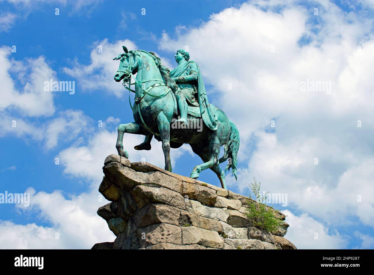 The Copper Horse, an 1831 equestrian statue of George III, standing on a stone plinth on Snow Hill at the end of The Long Walk in Windsor, Berkshire. Stock Photo
