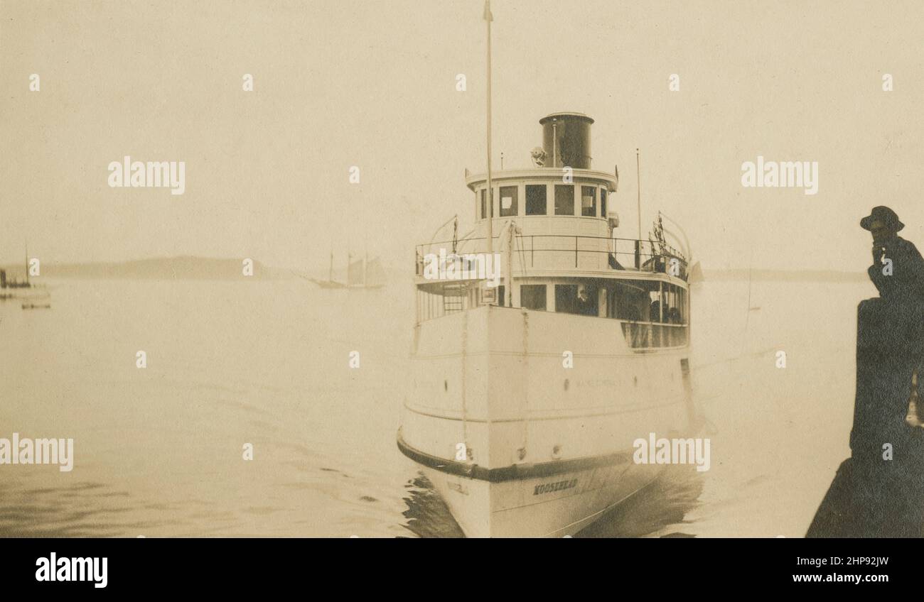 Antique circa 1923 photograph of the steamer Moosehead of the Mount Desert Ferry Route in Maine. SOURCE: ORIGINAL PHOTOGRAPH Stock Photo