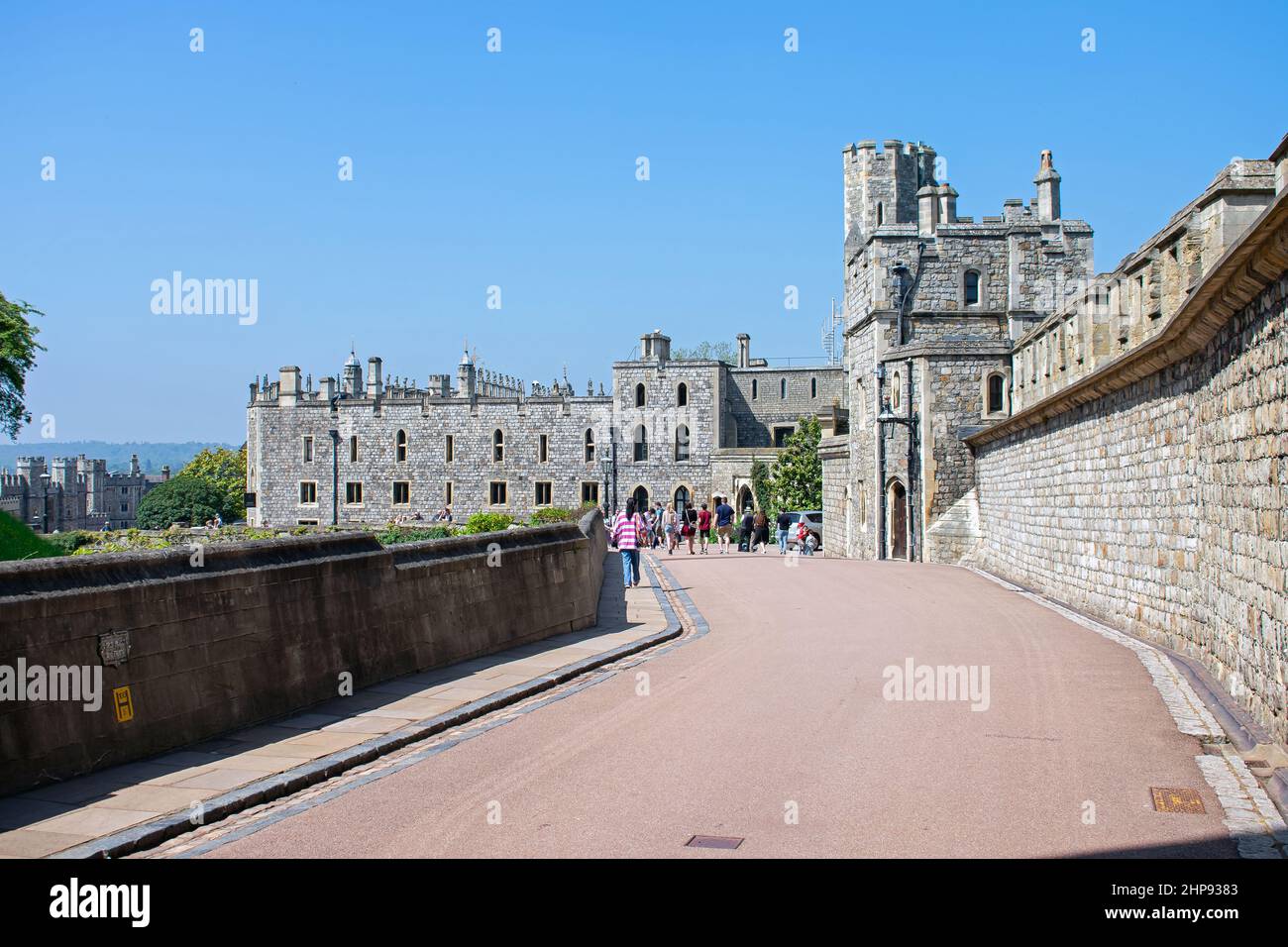 A pathway located in the middle ward of Windsor Castle.  A gateway on the right leads towards the North Terrace.  Berkshire, England. Stock Photo