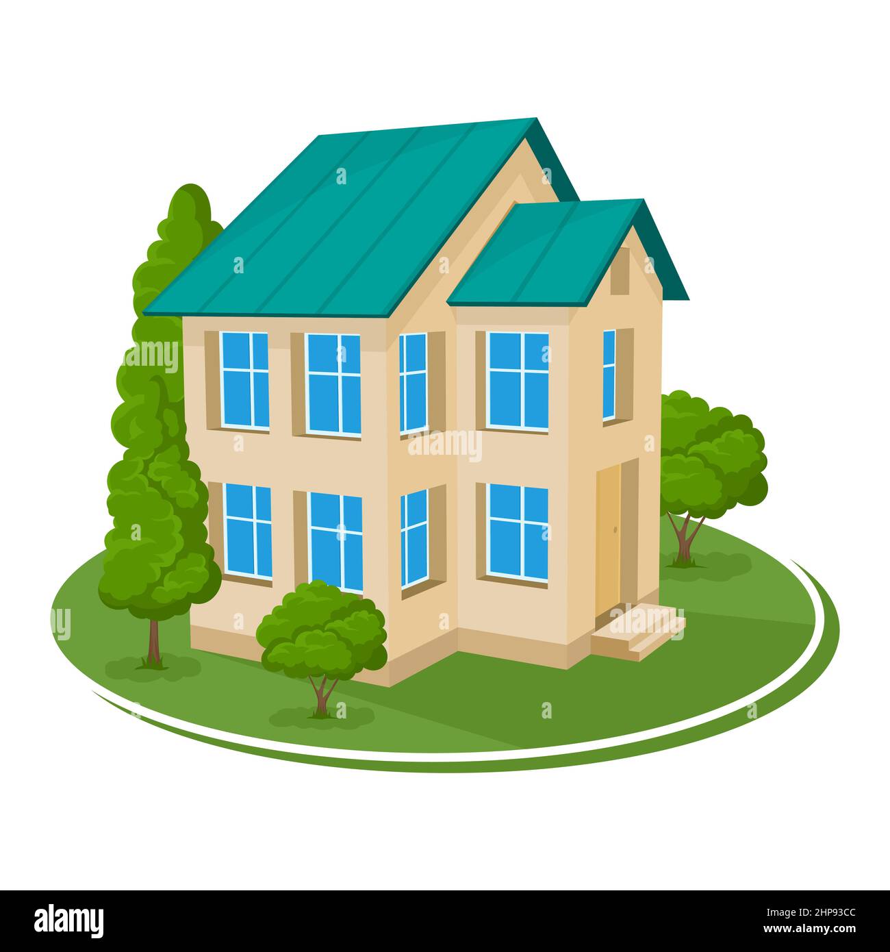 Summer landscape. 3D house icon surrounded by trees Stock Vector Image ...
