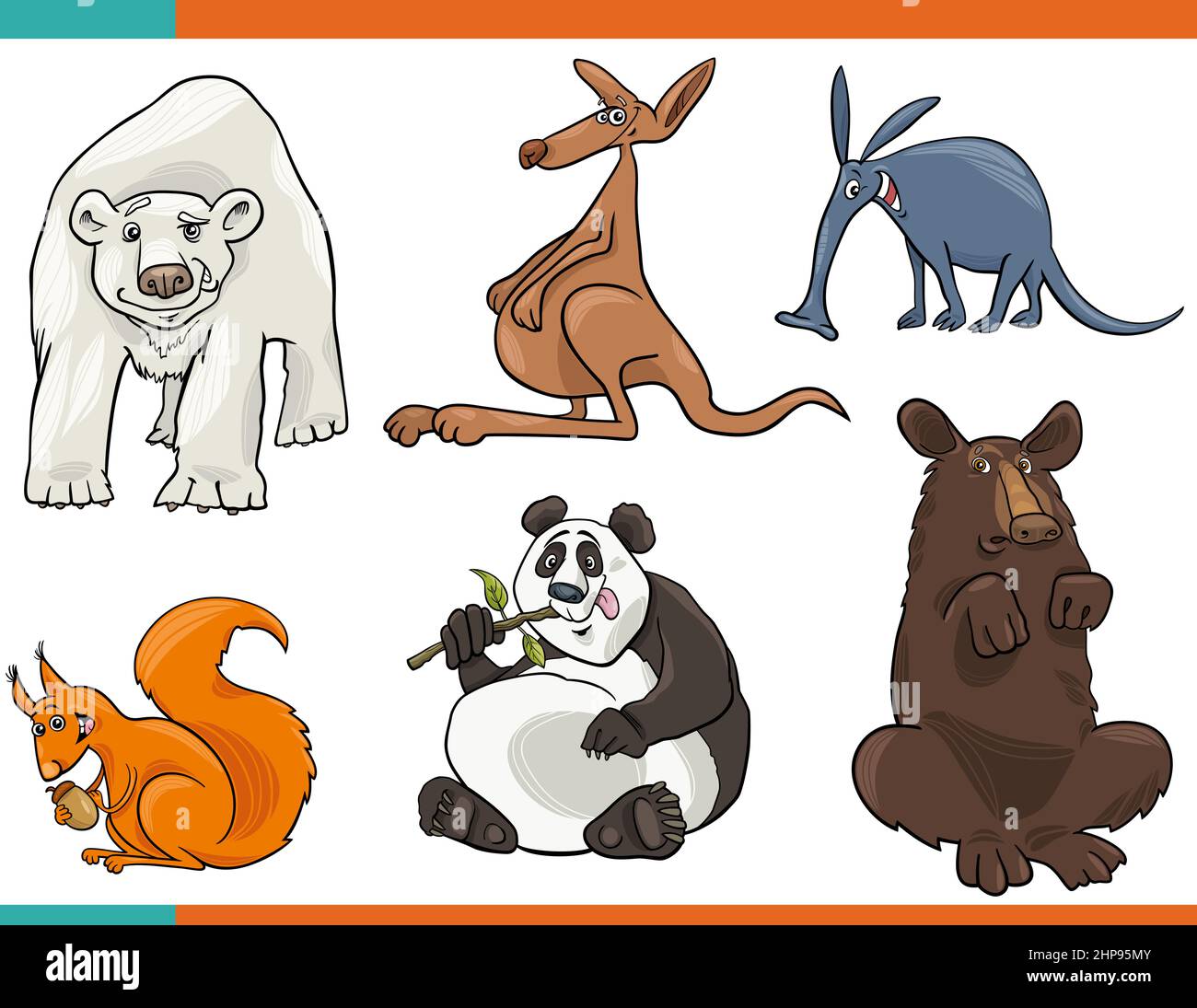 funny cartoon wild animals characters set Stock Vector