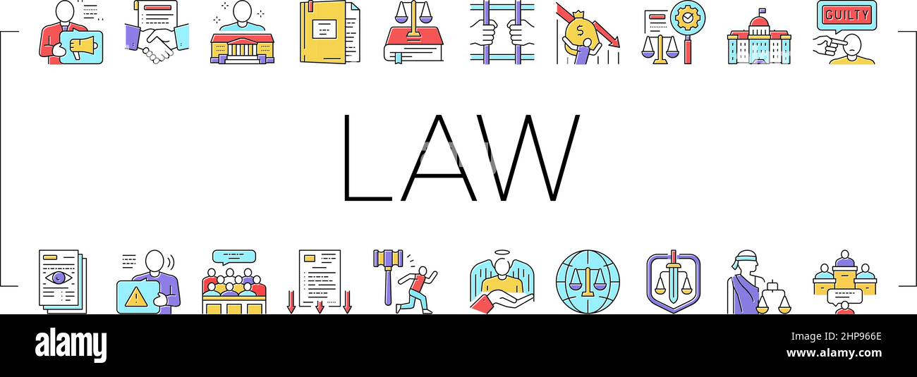 Law Notary Advising Collection Icons Set Vector Stock Vector Image ...
