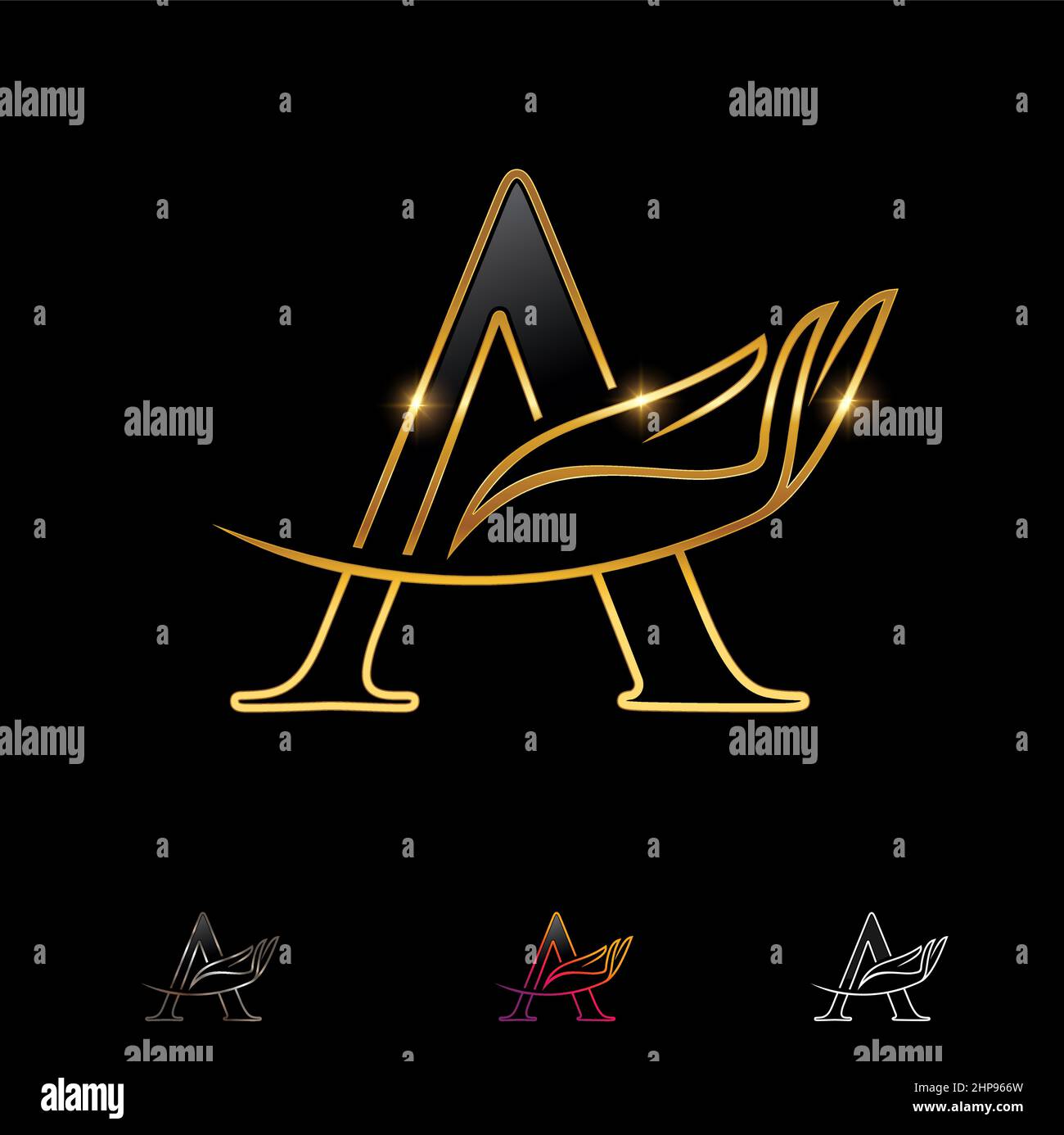 Golden Outlined Hand Monogram Letter A Stock Vector
