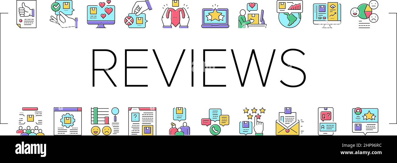 Reviews Of Customer Collection Icons Set Vector Stock Vector Image ...