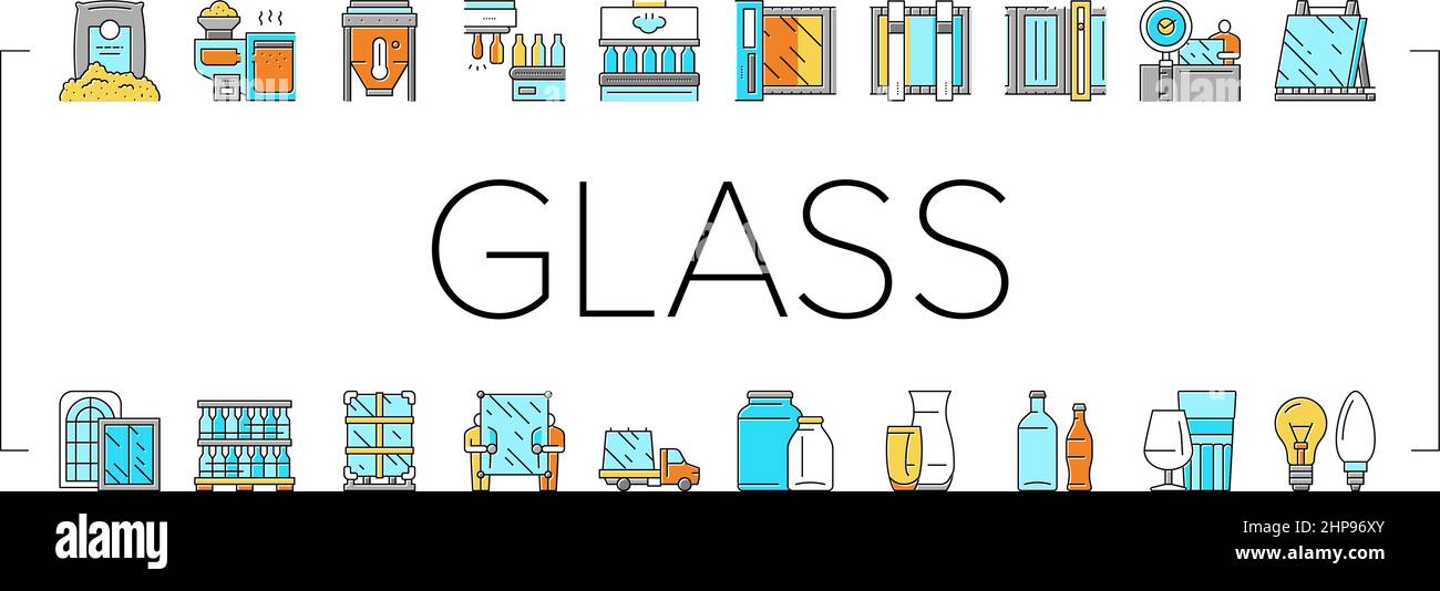 Glass Production Plant Collection Icons Set Vector Stock Vector Image ...