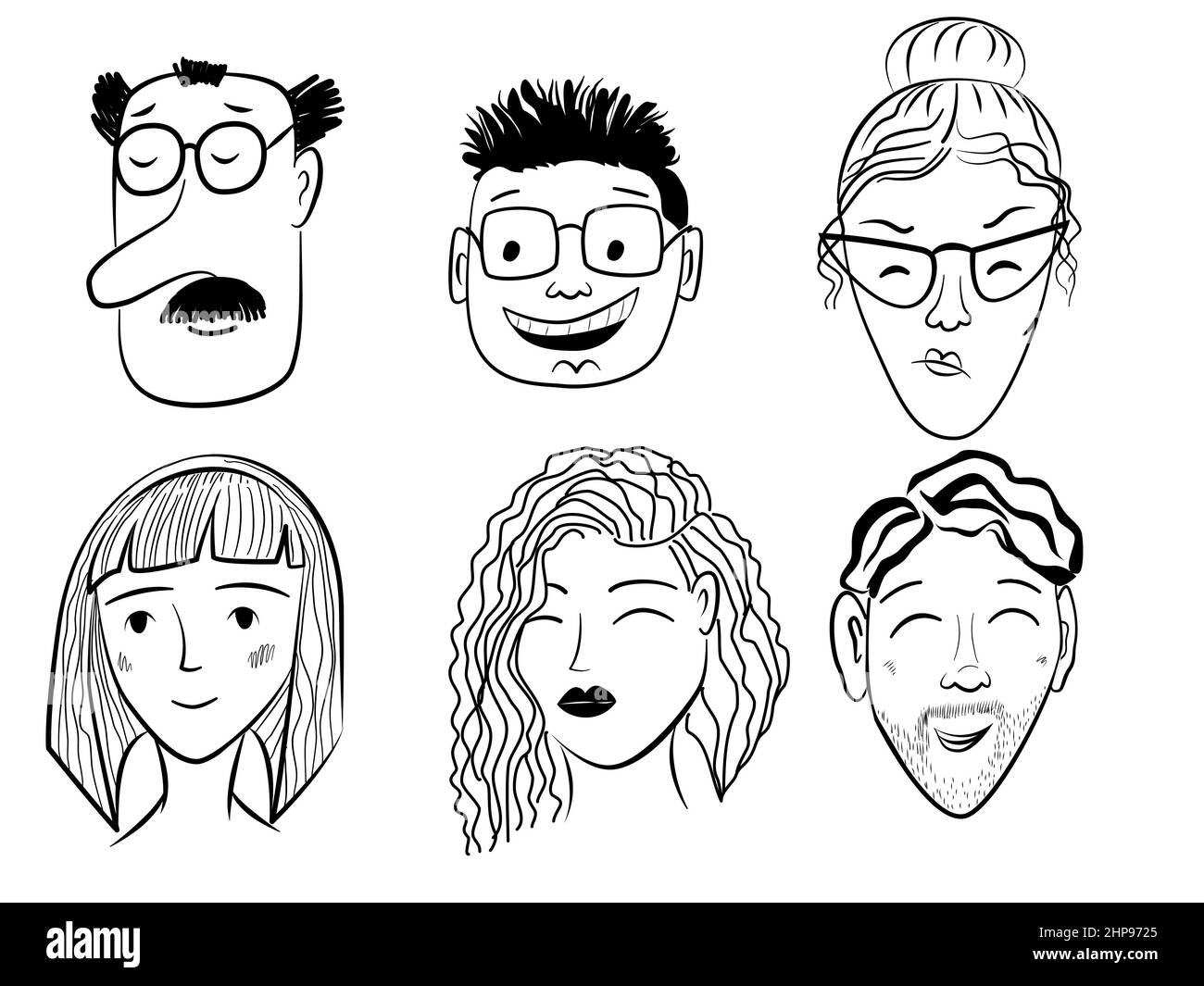 Doodle faces set. Vector illustration of simple cartoon characters of men  and women. Human comic faces Stock Vector Image & Art - Alamy