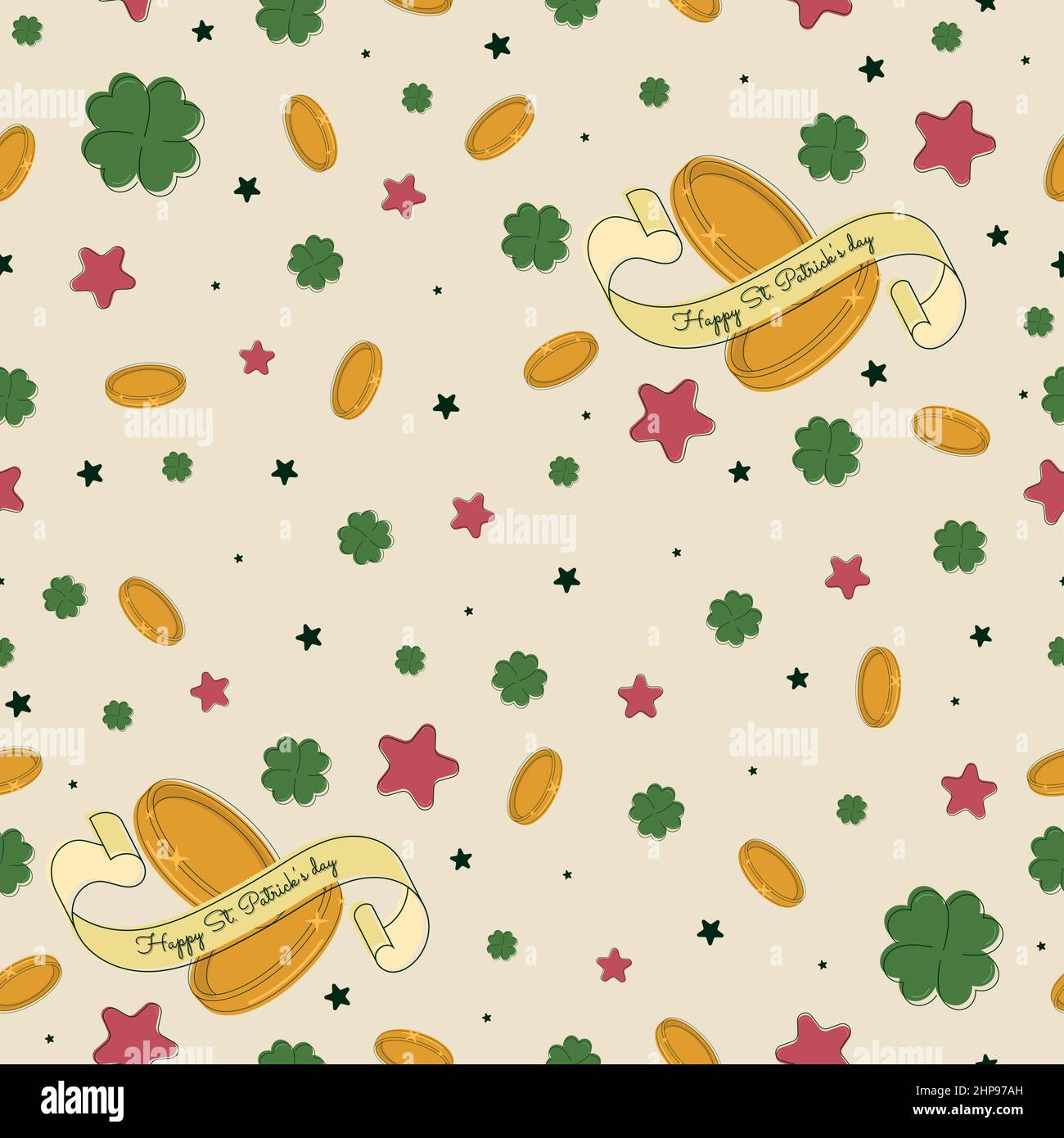 Coins and clovers background Happy St Patricks day poster Vector Stock ...