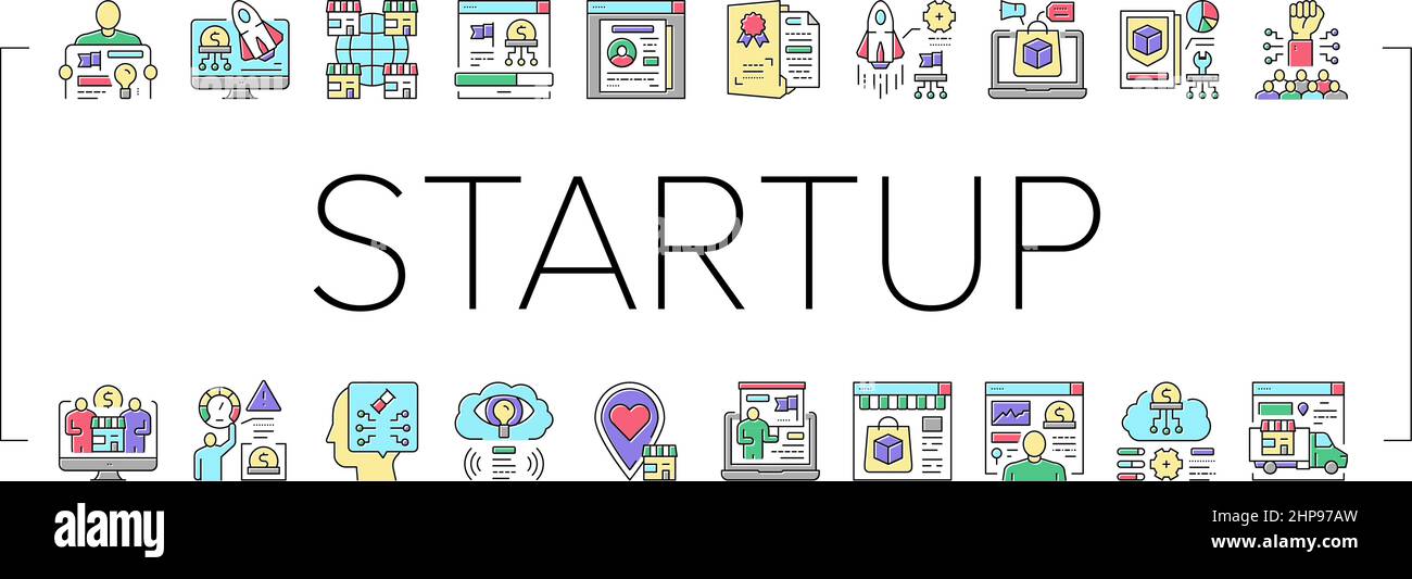 Startup Business Idea Launching Icons Set Vector Stock Vector Image ...
