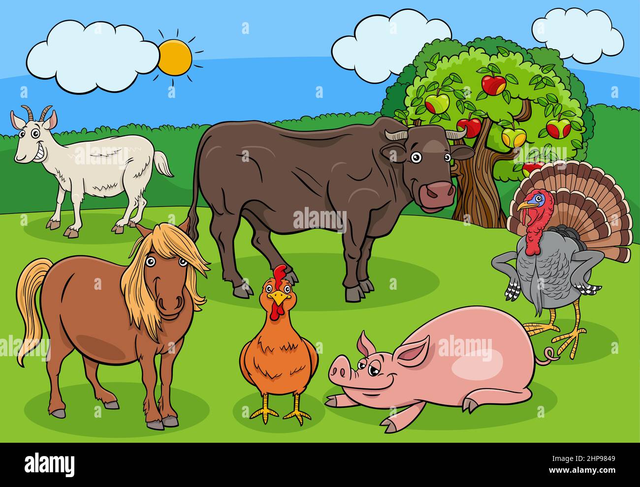 funny cartoon farm animals characters group Stock Vector