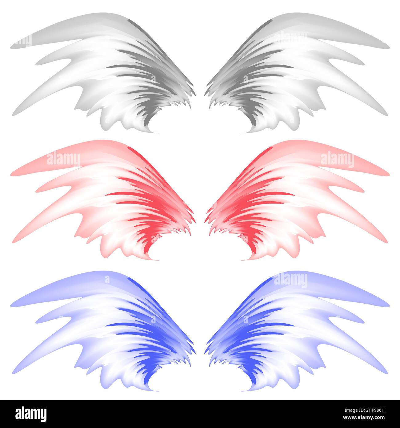 Angel or Phoenix Wings on White Background. Winged Logo Design. Part of Eagle Bird. Design Elements for Emblem, Sign, Brand Mark. Stock Vector