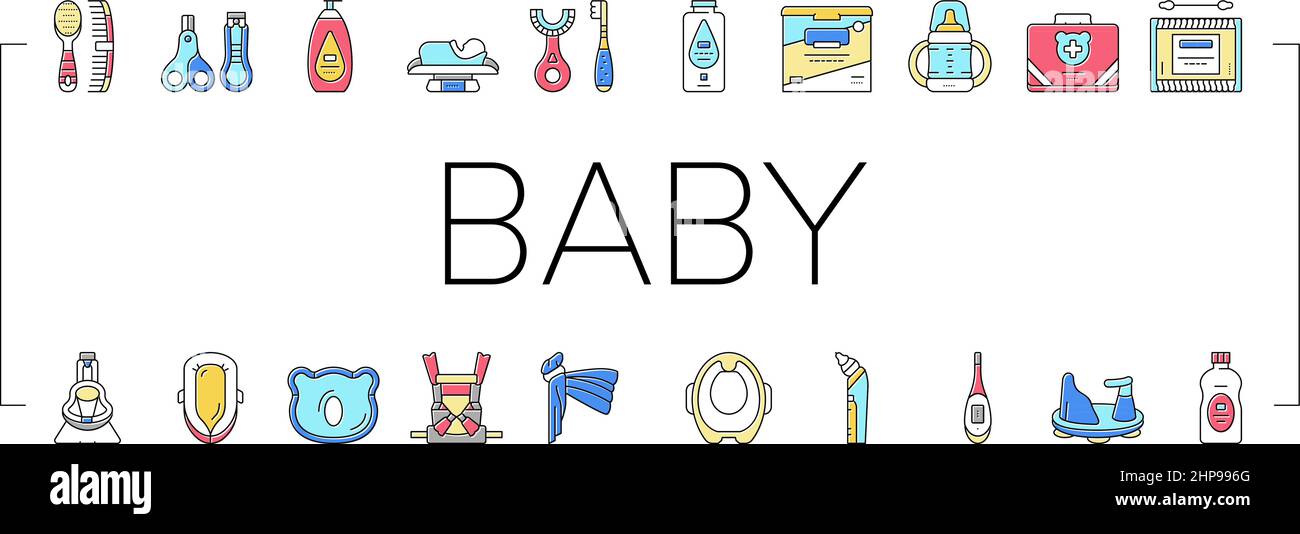 Baby Accessories And Equipment Icons Set Vector Stock Vector Image ...