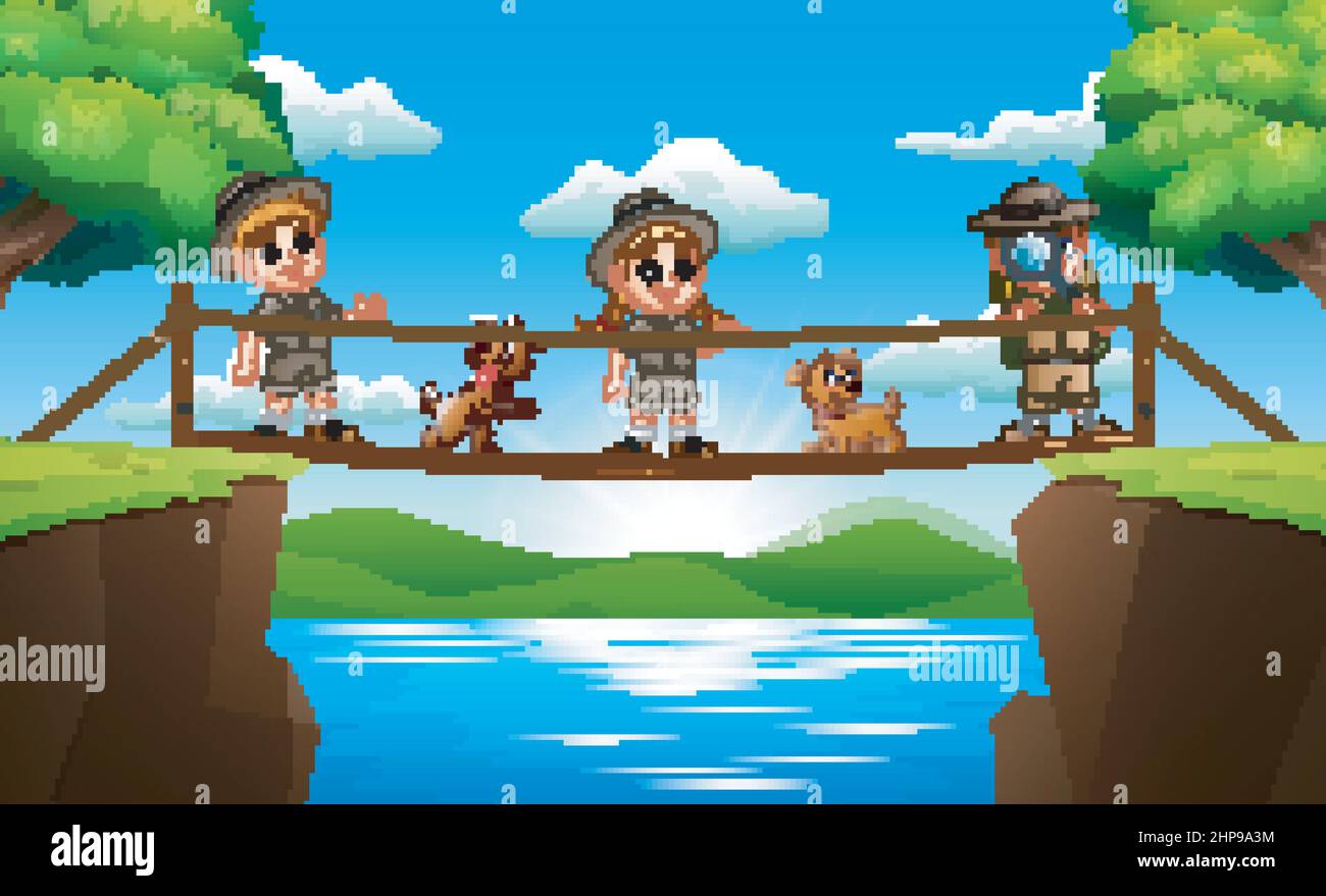 Girl crossing footbridge Stock Vector Images Alamy