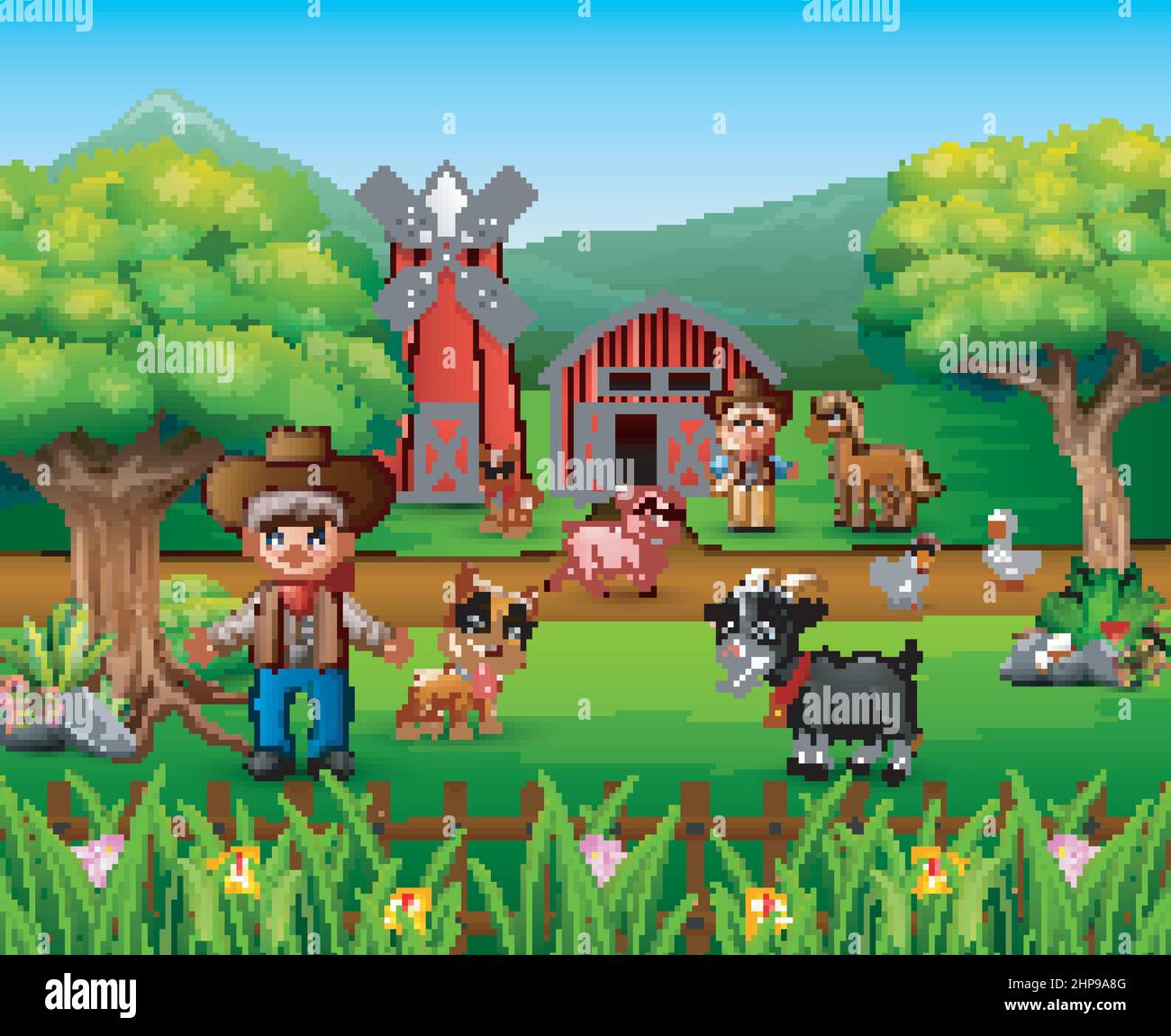Farmers farm animals illustration hi-res stock photography and images ...