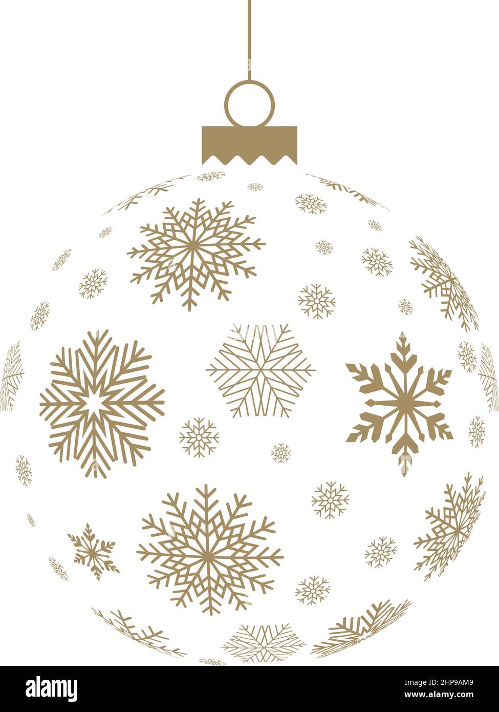 Christmas ornate vector bauble with snowflake symbols in Gold. Stock Vector