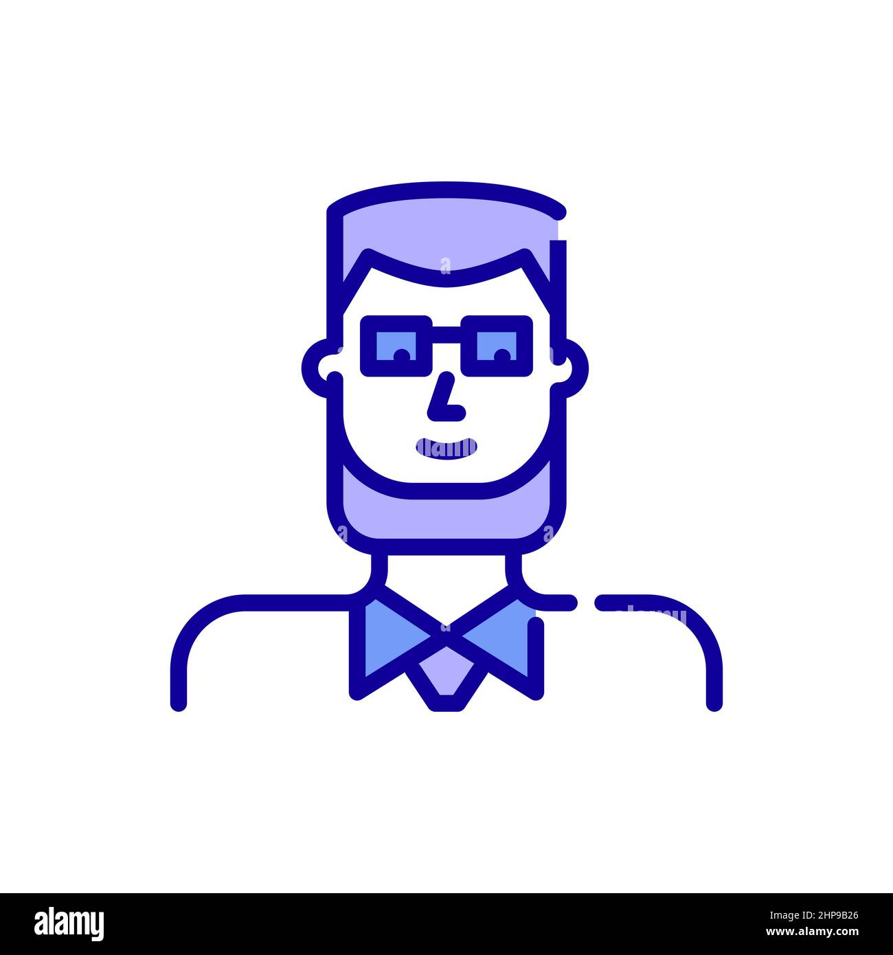 Young professional man wearing glasses and a beard. Pixel perfect, editable stroke color icons Stock Vector