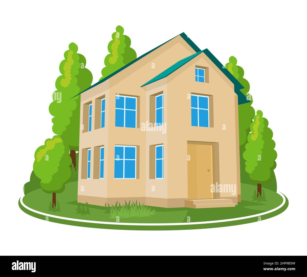 Summer landscape. 3D house icon surrounded by trees Stock Vector Image ...