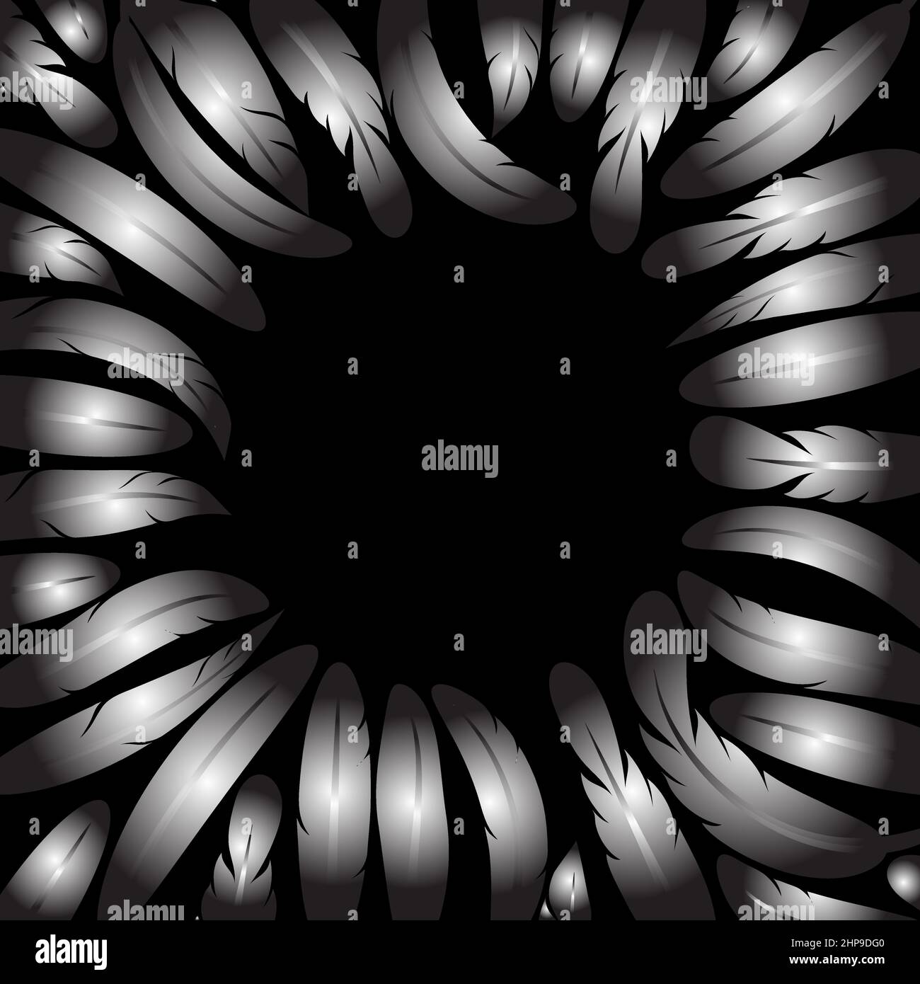 Feather Silhouette Collection Isolated on Black Background. Stock Vector