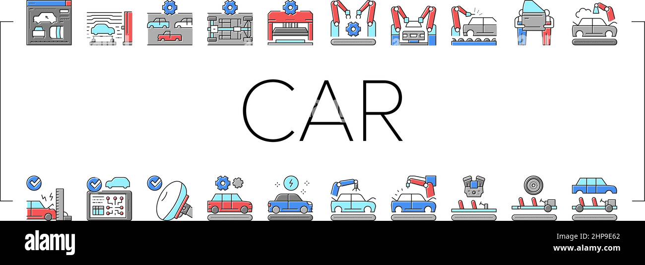 Car Factory Production Collection Icons Set Vector Stock Vector Image ...