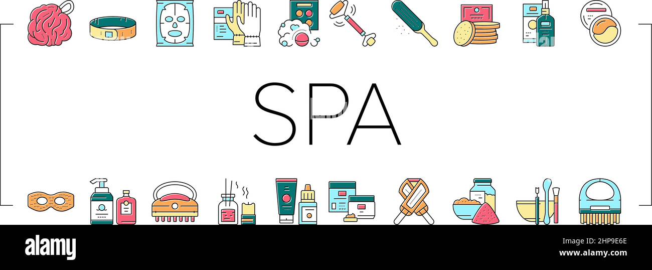 Spa Cosmetics Beauty Collection Icons Set Vector Stock Vector Image ...