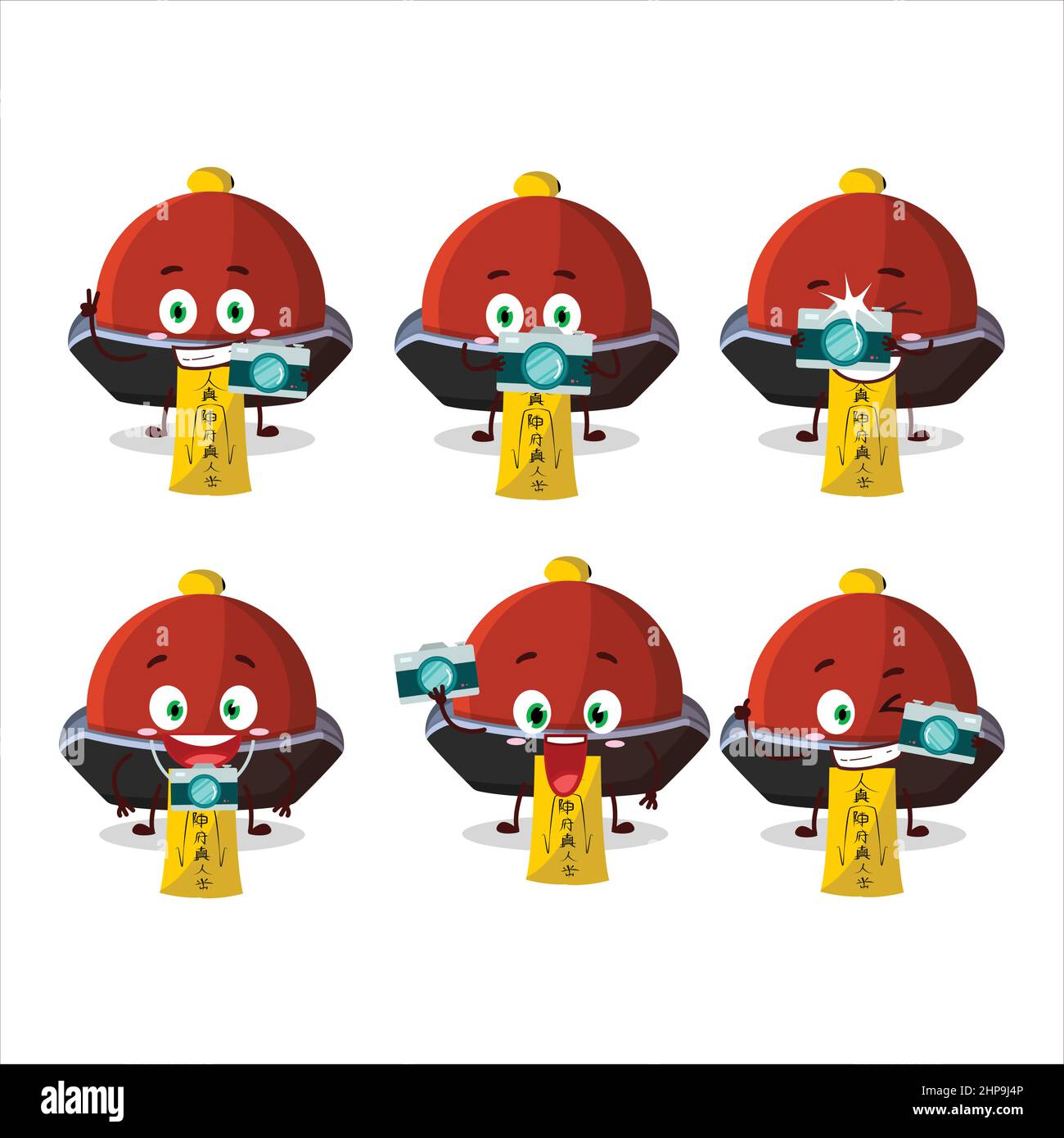 Photographer Profession Emoticon With Red Vampire Hat Cartoon Character Vector Illustration 