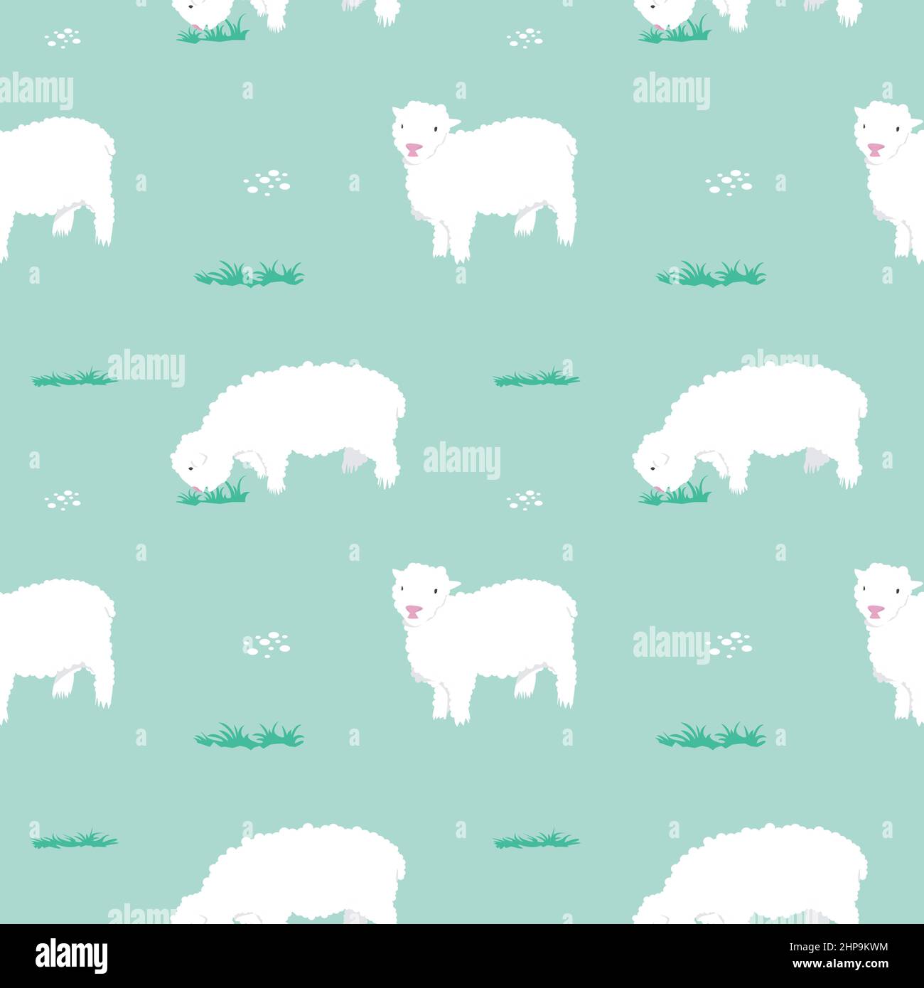 Seamless Pattern Repeatable Texture Summer Spring Cute Lamb Sheep Nature Stock Vector