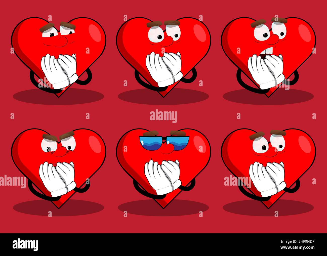 Heart Shape with hands over mouth as a cartoon character, funny red love holiday illustration. Stock Vector