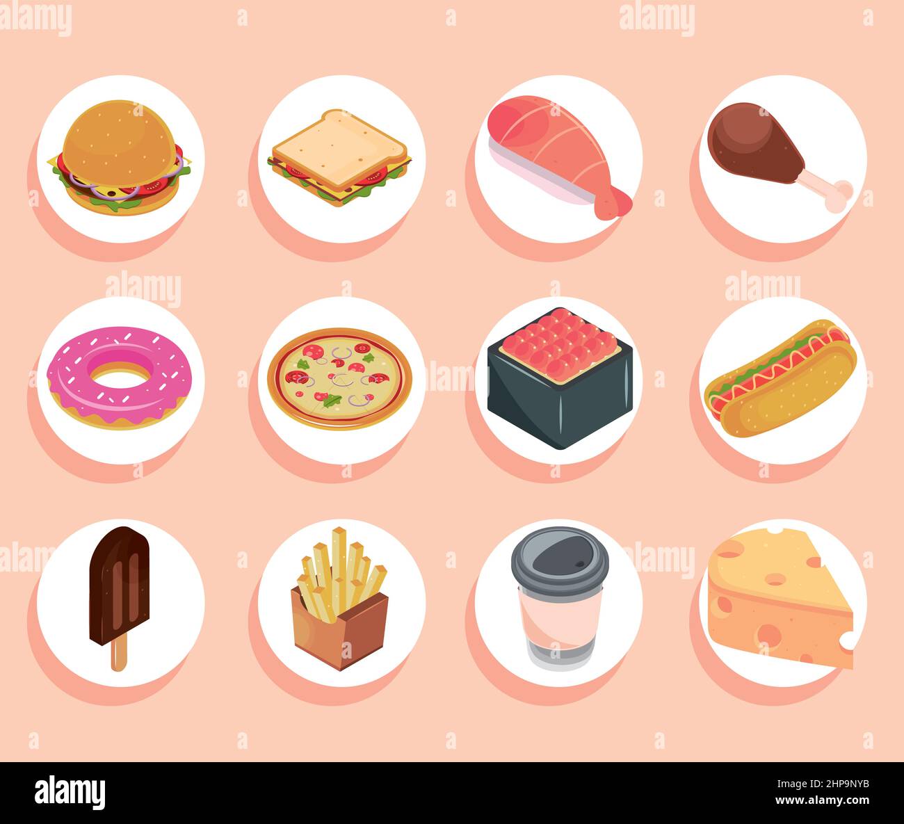 food icons isometric Stock Vector